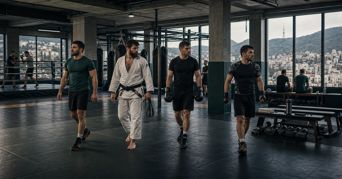cinematic wrestling camp scene in Georgia showing which sport should you choose?