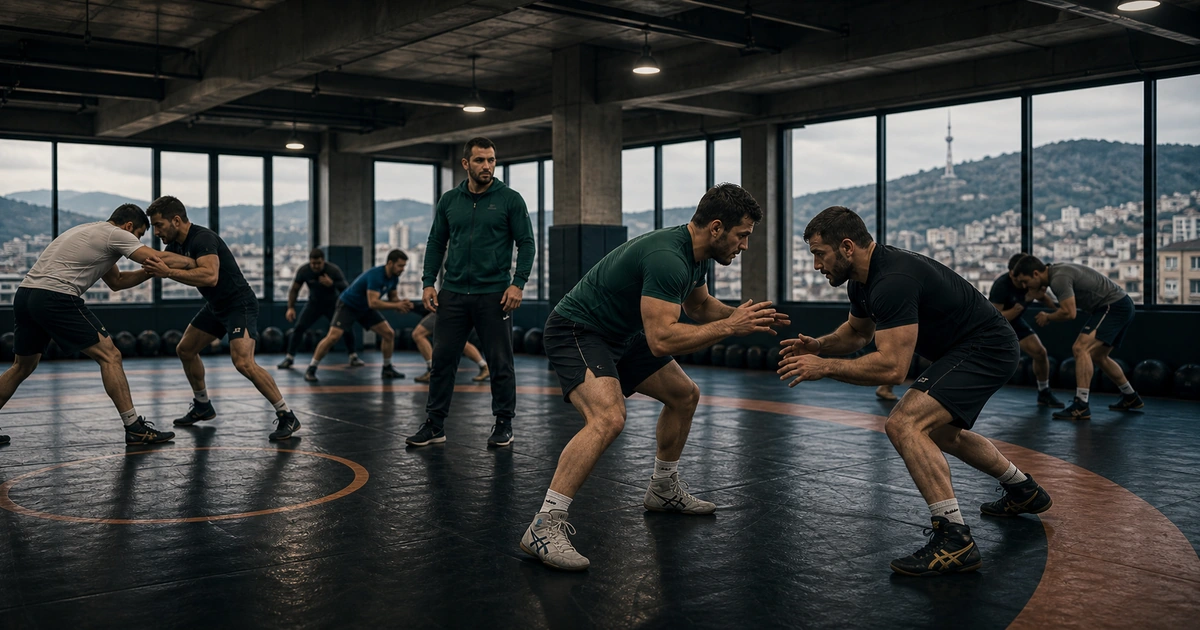 Generated editorial illustration for Wrestling Camp for Adults in Georgia: Beginner, Intermediate or Competition Prep? in Tbilisi, Georgia