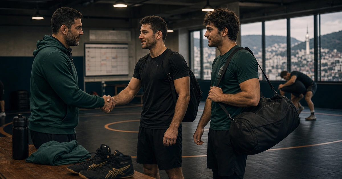 Generated editorial illustration for Wrestling Camp in Tbilisi: Dates, Prices and Weekly Schedule in Tbilisi, Georgia